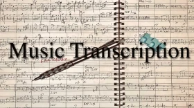 image of music score with pen and words "music transcription"