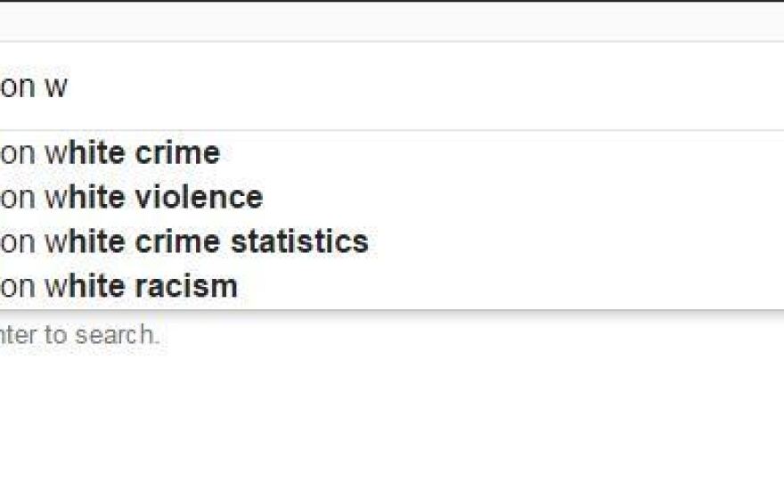 A search conducted Jan. 9 by NPR in Washington, D.C., suggests four possible search terms for users who have typed in "black on w," including "black on white crime" and "black on white violence."