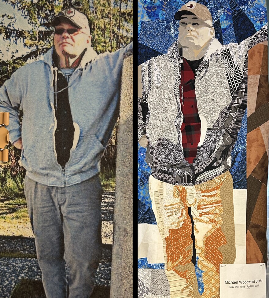 Eaton Rapids-resident Amanda McLendon's textile art hangs on the back wall of The Gold