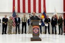 Gov. Jared Polis speaks to reporters during a briefing on Colorado's wildfire outlook at the state Division of Fire Prevention and Control hangar in Broomfield on Thursday, April 30, 2026.