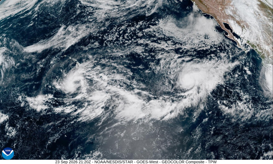 A satellite image shows Tropical Storm Nolo near the state on Wednesday morning.
