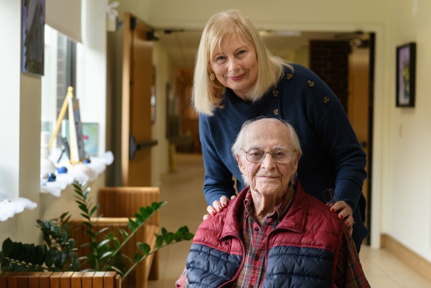 Paula Naylor poses with her father, Paul Romanello. "He seemed very happy that he was getting all this attention, and he knew he had finally reached 100," she says of his reaction to being honored by the Centenarians of Oklahoma.