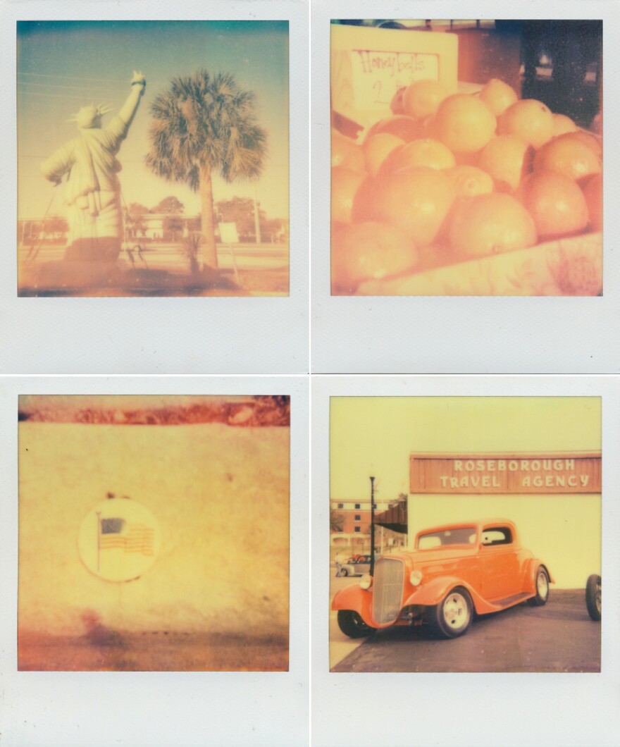 Clockwise from top left: Statue of Liberty in Kissimmee, Honeybell oranges, an American flag in DeLand, and a classic car show. Shot with <a href="http://the-impossible-project.com/">Impossible Project</a> film.