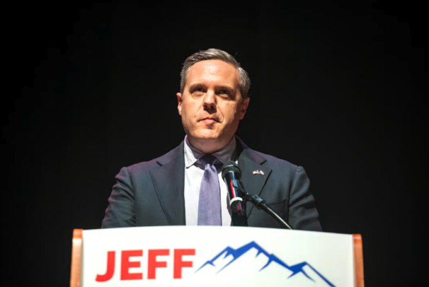 U.S. Rep. Jeff Hurd, incumbent candidate for Colorado's 3rd Congressional District, speaks during a debate with challenger Dwayne Romero at a Club 20 event at the Asteria Theater in Grand Junction. Sept. 19, 2026.