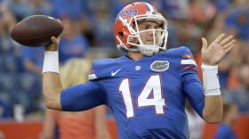 Florida quarterback Luke Del Rio warms up for the Sept. 17, 2016, game against North Texas in Gainesville. He's set to have surgery on his throwing shoulder today after having surgery on his opposite shoulder in January. (File/AP)