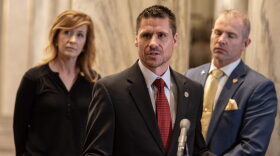 Sen. Andrew Koenig, R-Manchester, answers questions about his bill that would expand MOScholars during a press conference Thursday (Annelise Hanshaw/Missouri Independent).