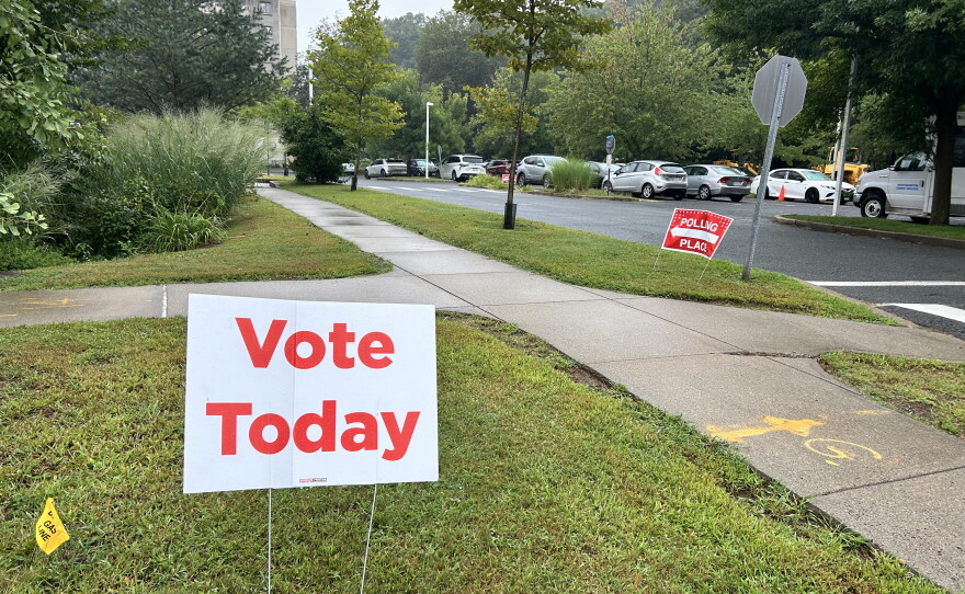 Voting signs outside the Northampton Senior Center in Northampton, MA