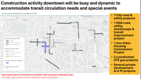 Map of upcoming construction projects for downtown Ann Arbor.