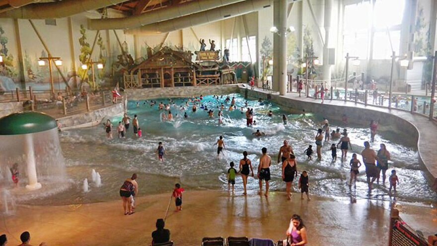 Families play in the wave pool at Great Wolf Lodge south Of Olympia.