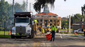 Road crews work on a pavement project along South Apopka Avenue in Inverness, Fla., July 29, 2026. The project is part of ongoing road improvement work throughout Citrus County.