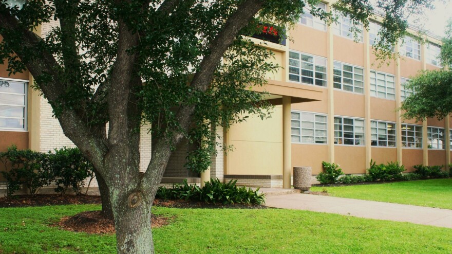 Outside the Wisdom High School campus in southwest Houston, which educates a high concentration of international students.