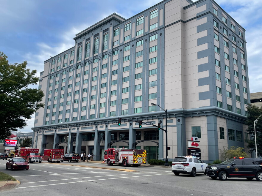 First responders on the scene of a chemical leak at the Bally's Hotel on Riverside Drive in Evansville, Oct. 15, 2026