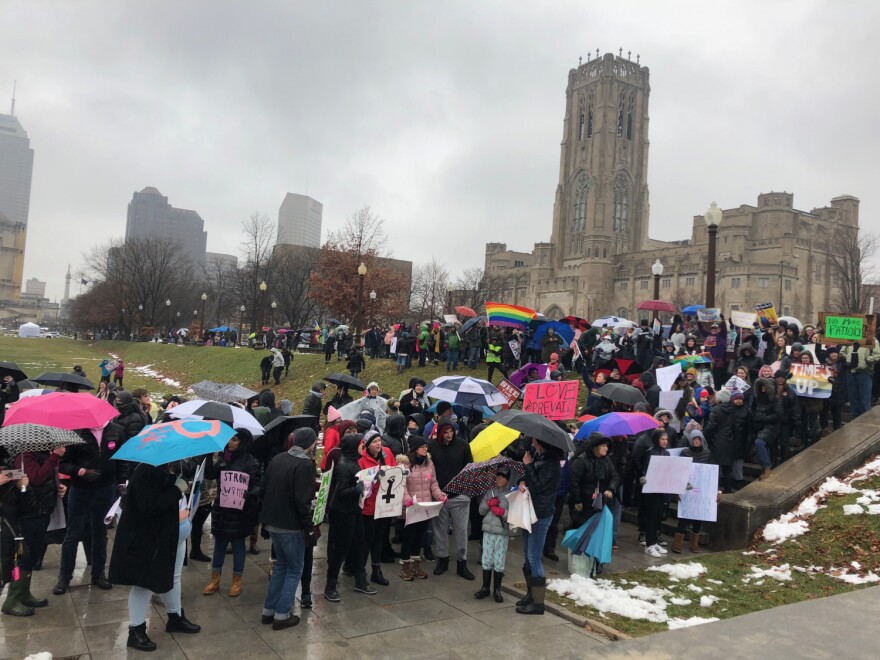 The marchers walked from Monument Circle to the American Legion Mall.