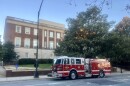 Firefighters parked outside of Winston-Salem City Hall.
