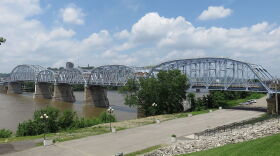 The historic L&O Bridge, now officially known as the Newport Southbank Bridge, and more colloquially as the Purple People Bridge, awaits a fresh coat of paint.