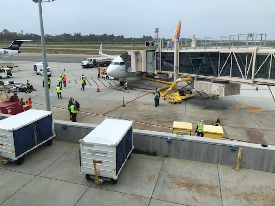 Commerical flight service was briefly disrupted at Santa Barbara Airport Thursday by a minor accident which blocked a runway.