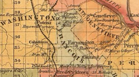 Detail of “The State of Missouri.” 1858. Showing local of Big River Mills. E. Mendenhall: Cincinnati, Ohio. Courtesy of The State History Society of Missouri.