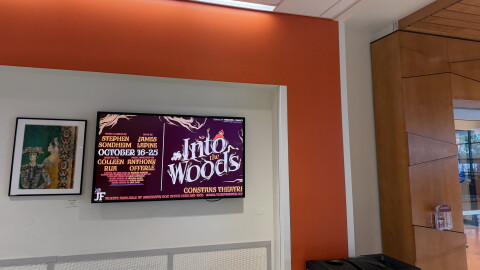 A display in the Reitz Union promotes UF’s upcoming production of “Into the Woods,” a Stephen Sondheim musical that puts a twist on familiar fairy tales.