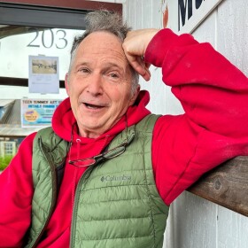 Dan Sullivan, a candidate in Alaska's U.S. Senate race who shares a name with the incumbent seeking reelection, talks with a reporter Friday, July 3, 2026, in Petersburg, Alaska.