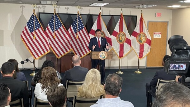 Gov. Ron Desantis announces Florida DOGE's audit of local governments in Broward County on Tuesday, July 22, 2025.