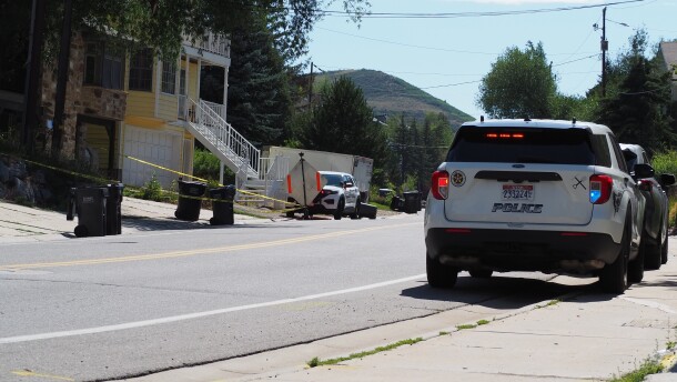 Park City police cruisers surround the site of a possible stabbing on Deer Valley Drive the morning of July 24, 2026.