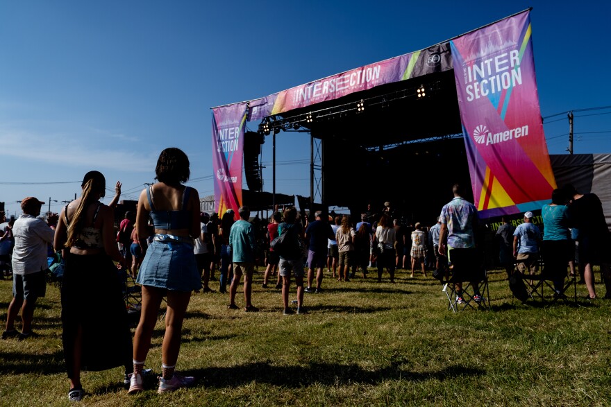 Festival goers listen to artists Jesse Dayton and Samantha Fish on Sunday, Sept. 10, 2023, during the Music at the Intersection festival in Grand Center.