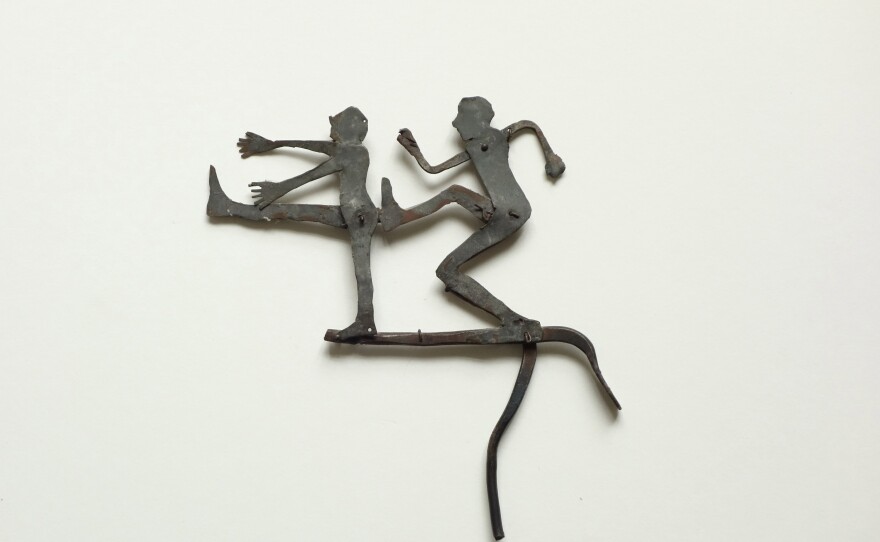 June Leaf’s “The Kick,’’ 1976, exemplifies the artist’s exploration of male-female power struggles.