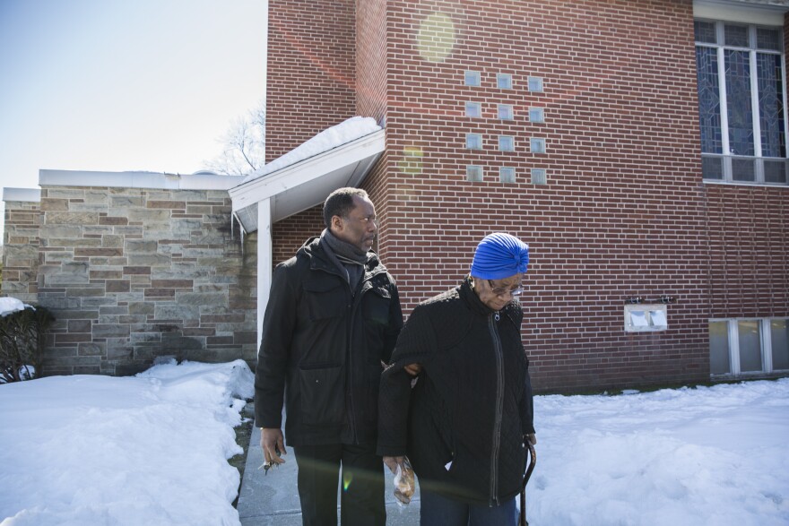 Charleston, Mary and their youngest son have been attending Central Baptist Church for about 18 years. Juanita became a member there four years after Carlton passed away. Here, Charleston helps her to the car after a Sunday service.