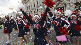 Cheerleaders take part in the New Year's Day parade in central London on January 1, 2013.