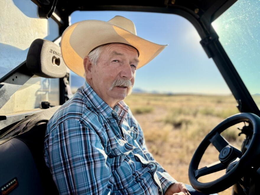 The existing border wall on John Ladd’s Arizona ranch was built during President Trump’s first term. Construction on a second wall will begin shortly. (Peter O’Dowd/Here & Now)