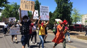 Demonstrators protest against police brutality in Medford.