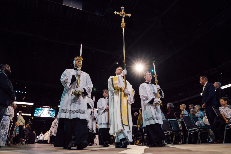Clergy process into the beatification Mass for the late Archbishop Fulton J. Sheen on Thursday at the Dome at America's Center in downtown St. Louis.