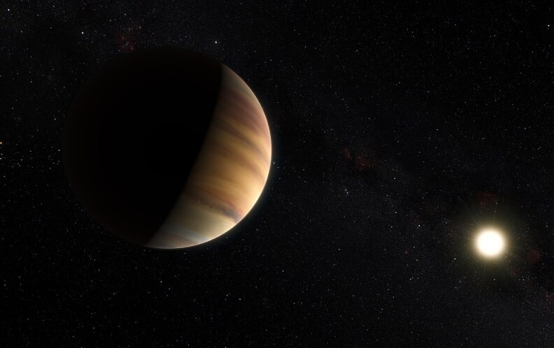 An artist's impression of 51 Pegasi b (left) and its star.
