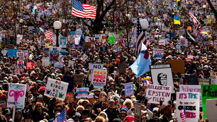 Massive crowds form for the third No Kings rally in St. Paul on March 28, 2026. Minnesota is hosting the flagship No Kings event following the incursion of 3,000 federal immigration agents here during Operation Metro Surge, which confronted resistance from tens of thousands of Minnesotans.