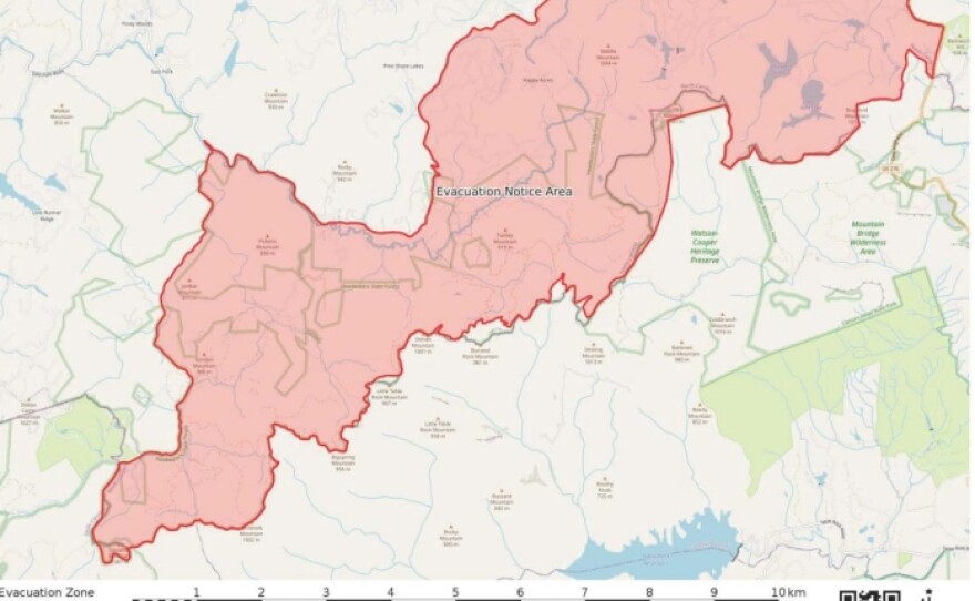 Evacuation zone map for Transylvania County as of Sunday, March 30 at 9 a.m.