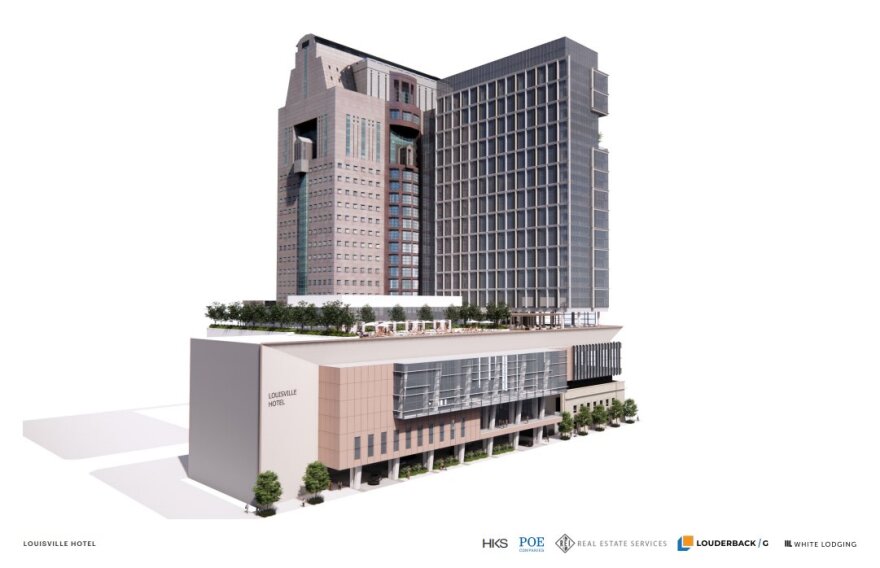A rendering of what the Humana Building could look like, repurposed as a convention hotel.