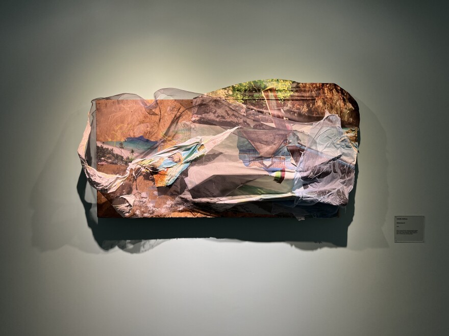 Art piece from Camille Hoffman's exhibit hanging on the wall