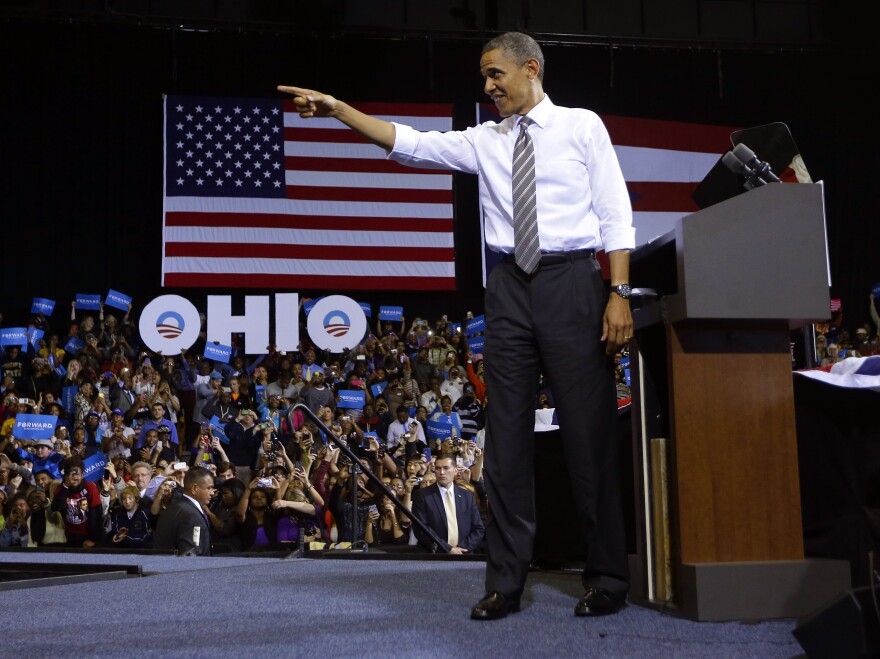 President Barack Obama speaks at a campaign event at Ohio's Kent State University on Wednesday.