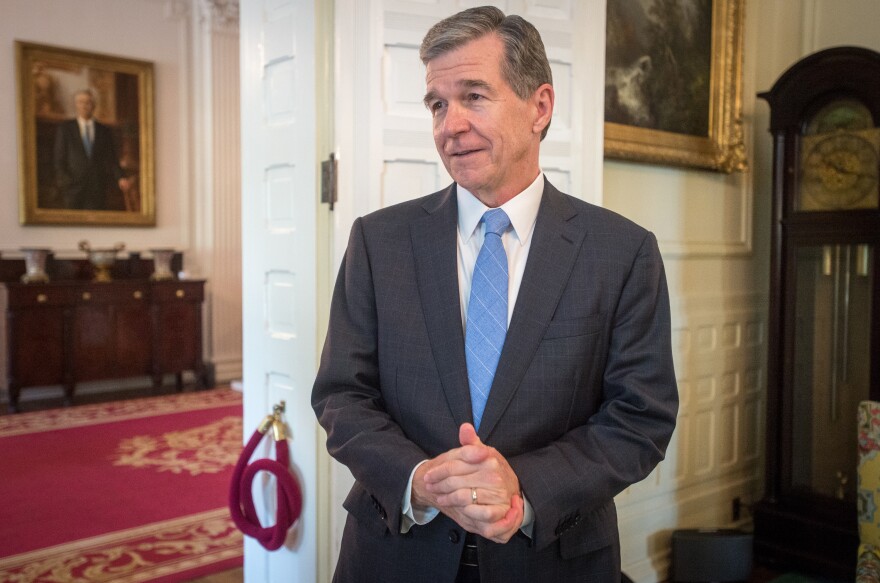 North Carolina Governor Roy Cooper poses for a portrait at the Governor's mansion on Wed., Aug. 17, 2022. Cooper has been very vocal and public with his efforts to elect Democrats in this year’s mid-term elections. This follows the intensification in importance of state legislative races that occurred when the Supreme Court overturned Roe v Wade, and placed more emphasis on how state’s approach that issue, and its impact on the daily lives of residents.