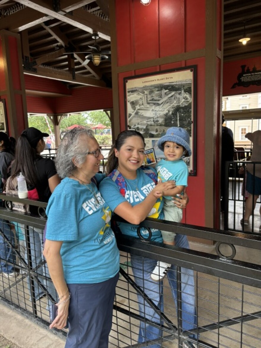 Lucy Sanchez, a family and community liaison with Even Start, and Maria Cumpian and her son Romeo. Morgan's Wonderland May 8, 2026.