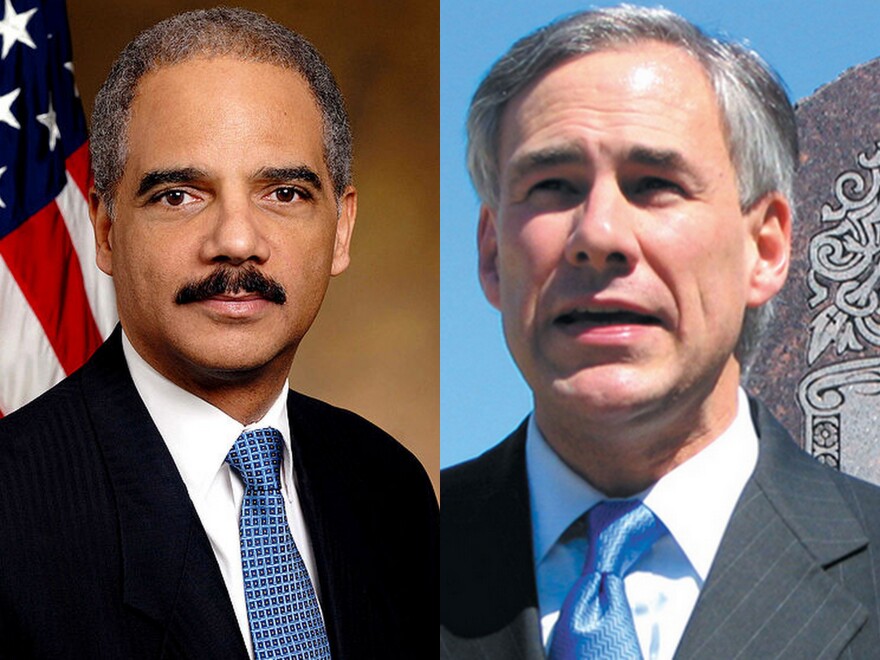 U.S. Attorney General Eric Holder (l) and Texas Attorney General Greg Abbott have clashed over Voter ID requirements.