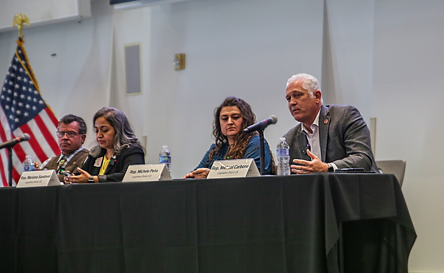 Rep. Michael Carbone responds to a question posed at the town hall.