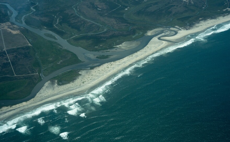 Aerial view of the Tijuana river from the Pacific Ocean.