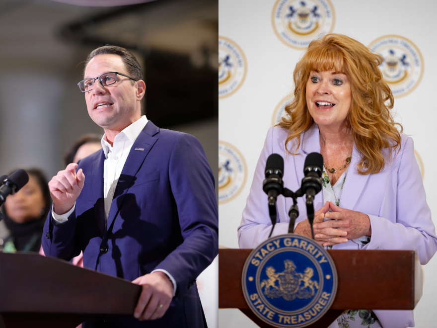 Gov. Josh Shapiro (left) and PA Treasurer Stacy Garrity