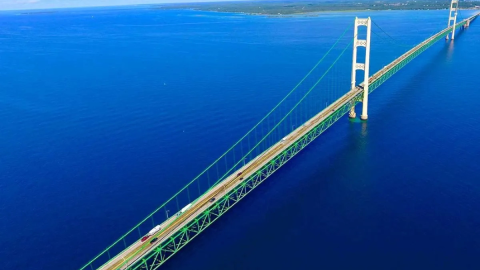 The Line 5 pipeline crosses the Straits of Mackinac as it transports petroleum products from Wisconsin to Ontario. Lawyers for the state of Michigan and Enbridge Energy are locked in a legal battle over its fate. (Bridge file photo)