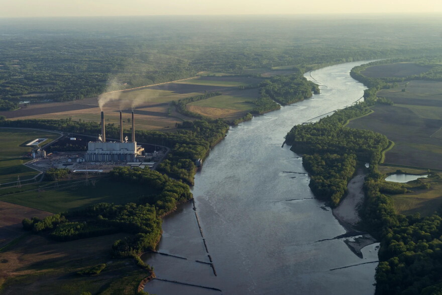 A LightHawk conservation flight shows Ameren Missouri’s Labadie, Franklin County, coal-fired power plant along the Missouri River on April 24, 2024.
