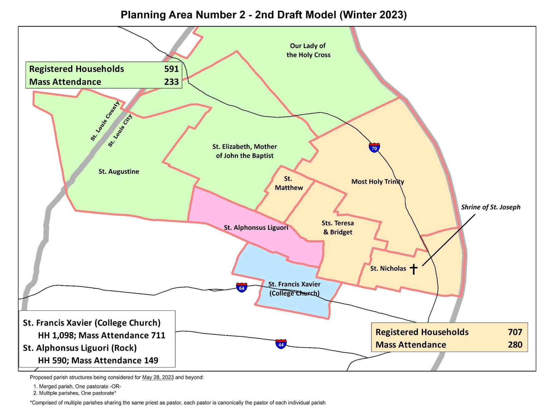 Maps St. Louis Archdiocese plan to consolidate congregations STLPR