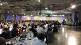 Speaker address the crowd at the at the RV Industry breakfast in Elkhart.