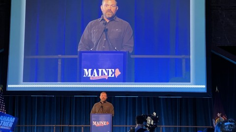 Graham Platner, a candidate for Maine's U.S. Senate seat, speaks during the Maine Democratic Party's state convention in Portland on May 2, 2026.