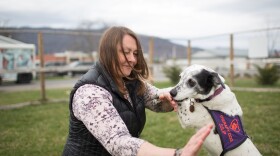 Leisa Young, animal assisted therapy consultant and service dog trainer for the Waynesville-based 30th Judicial District Domestic Violence-Sexual Assault Alliance, plays with Raya. The dogs help sexual assault survivors in southwestern North Carolina impr